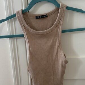 Zara Ribbed Beige Tank Top Size Small